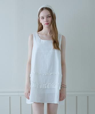 Pink Pineapple Sunny Dobby Frill Dress_White