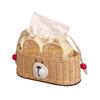 92MF Unique Cottage Tissue Holder Bear Design Crafted Rattan Kitchen Storage