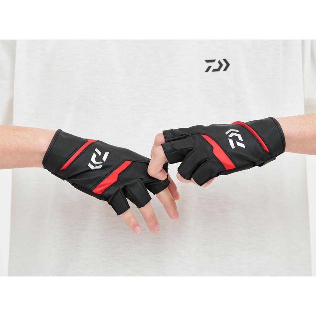 Daiwa Leather Fit Gloves, 5-Cut, DG-1524, Navy, Medium