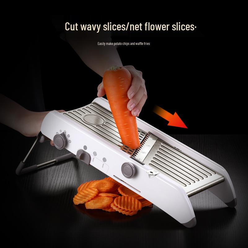 Multifunctional Vegetable Cutter: Potato Shredder, Grater, Slicer, Dicer & Wavy Radish Cutter.