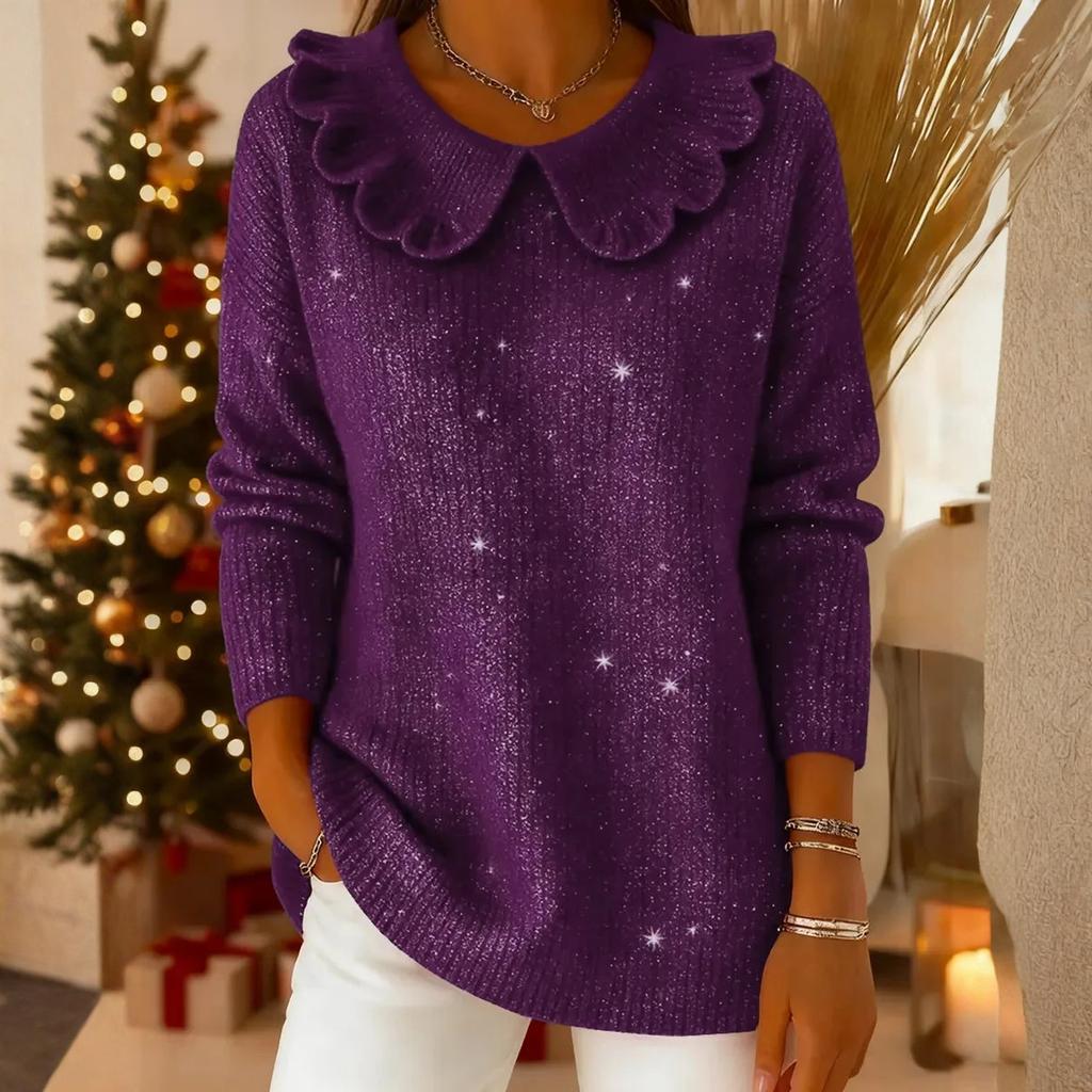 Women Sequin Knitted Casual Pullover Tops Fashion  Long Sleeve Sweaters