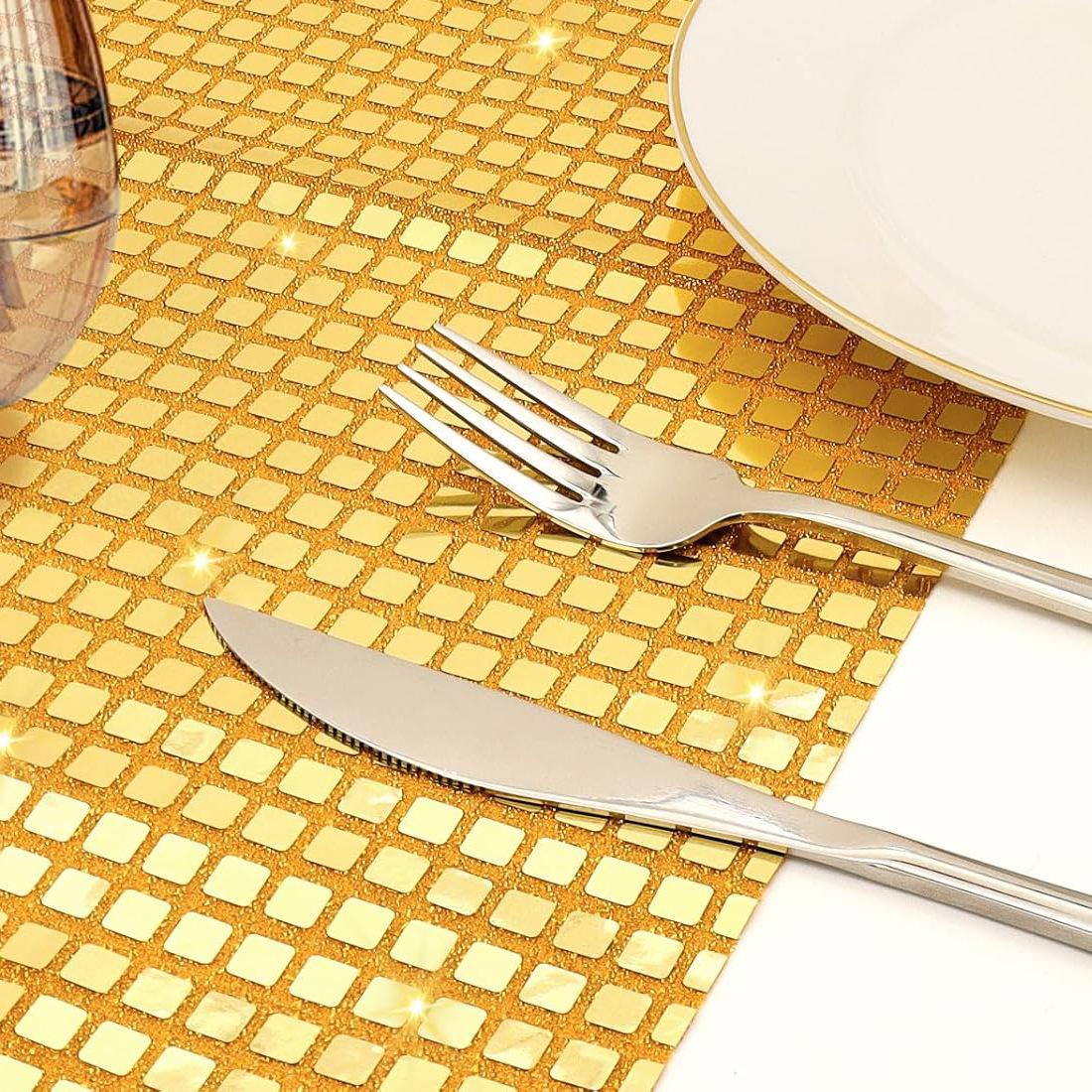 

30x45cm Sequin Plaid Placemat Party Home Decor Polyester Table Protection Mat G