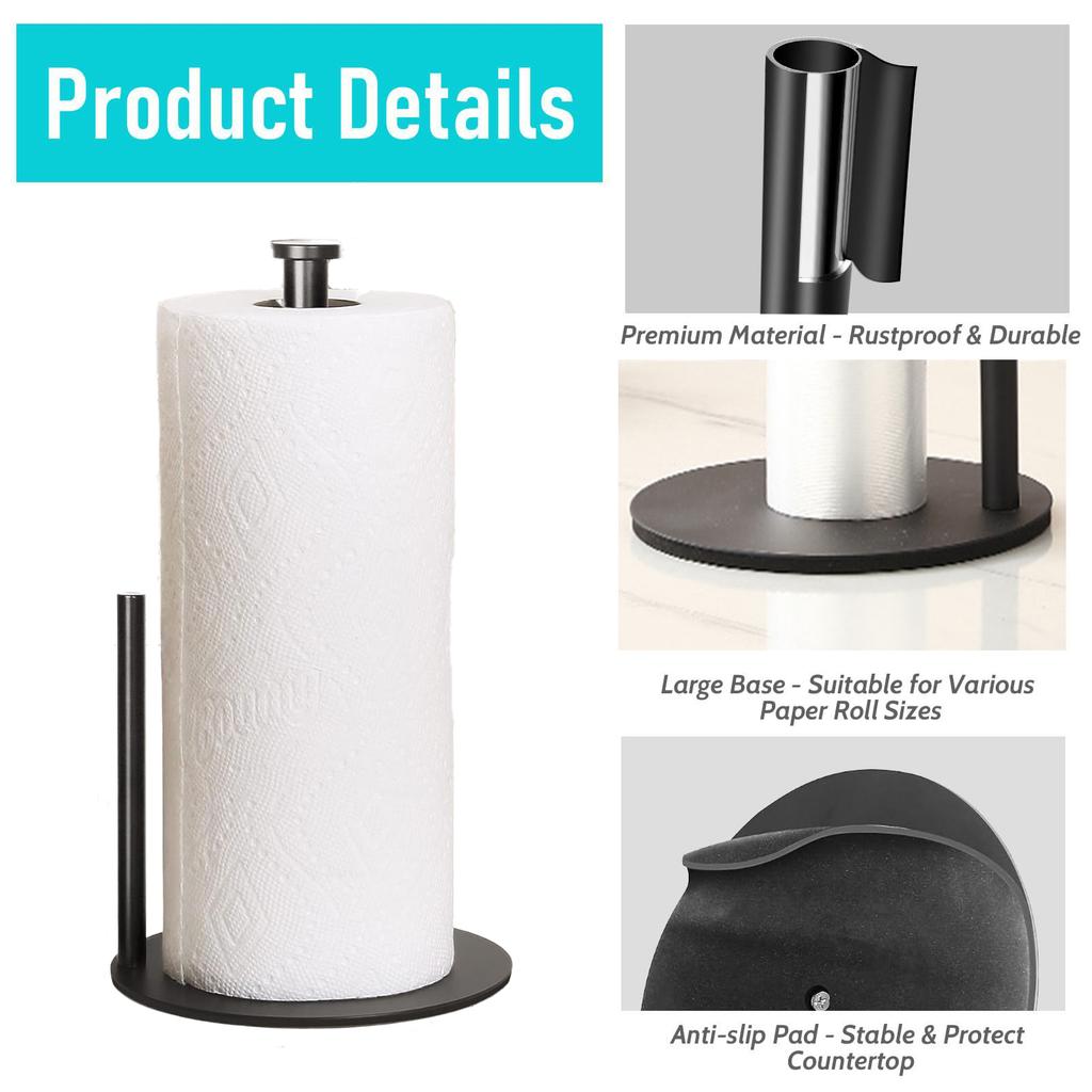 Kitchen Paper Towel Holder Stainless Steel Kitchen Roll Dispenser Countertop Roll Organizer with Weighted Base for Kitchen