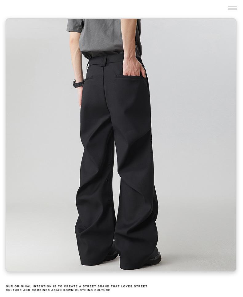 Muqiu Męskie Letnie Plisowane Szerokie Spodnie