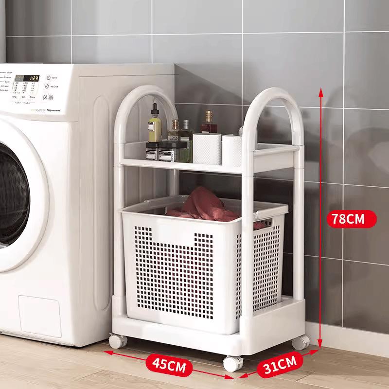 Movable Bathroom Storage Rack with Baskets and Handrails