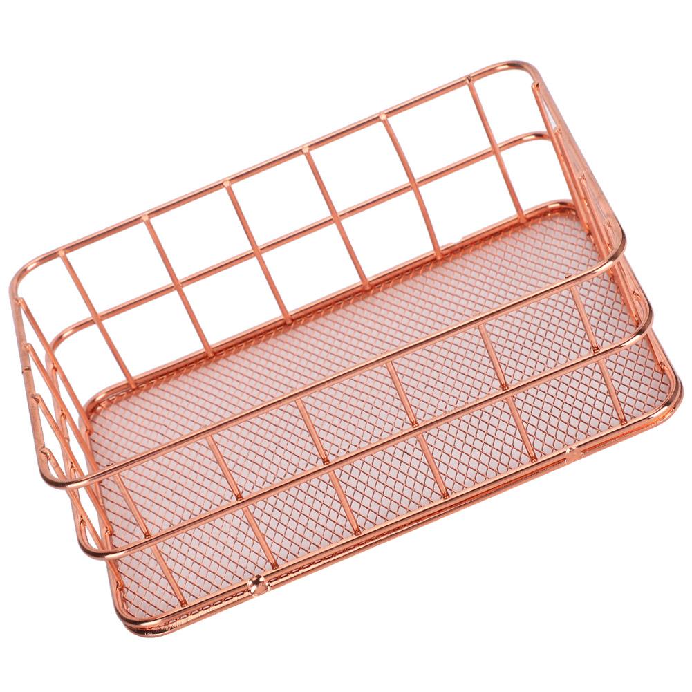 Desktop Storage Basket Rose Gold Metal Grid Fruit Clothing Table Organizing Storaging