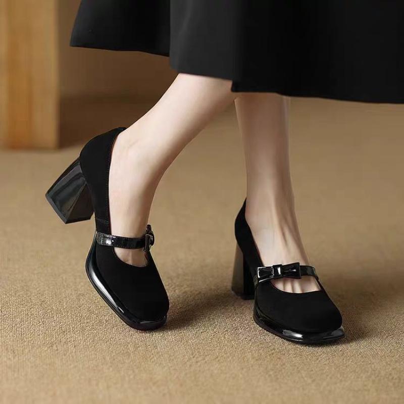 

Модная обувь для женщин 2025 Мэри Джейн Красная Женская Летняя Обувь Японский Стиль Лолита Низкий Каблук Элегантная с Бантом Готическая Квадратный Носок 34 чёрный