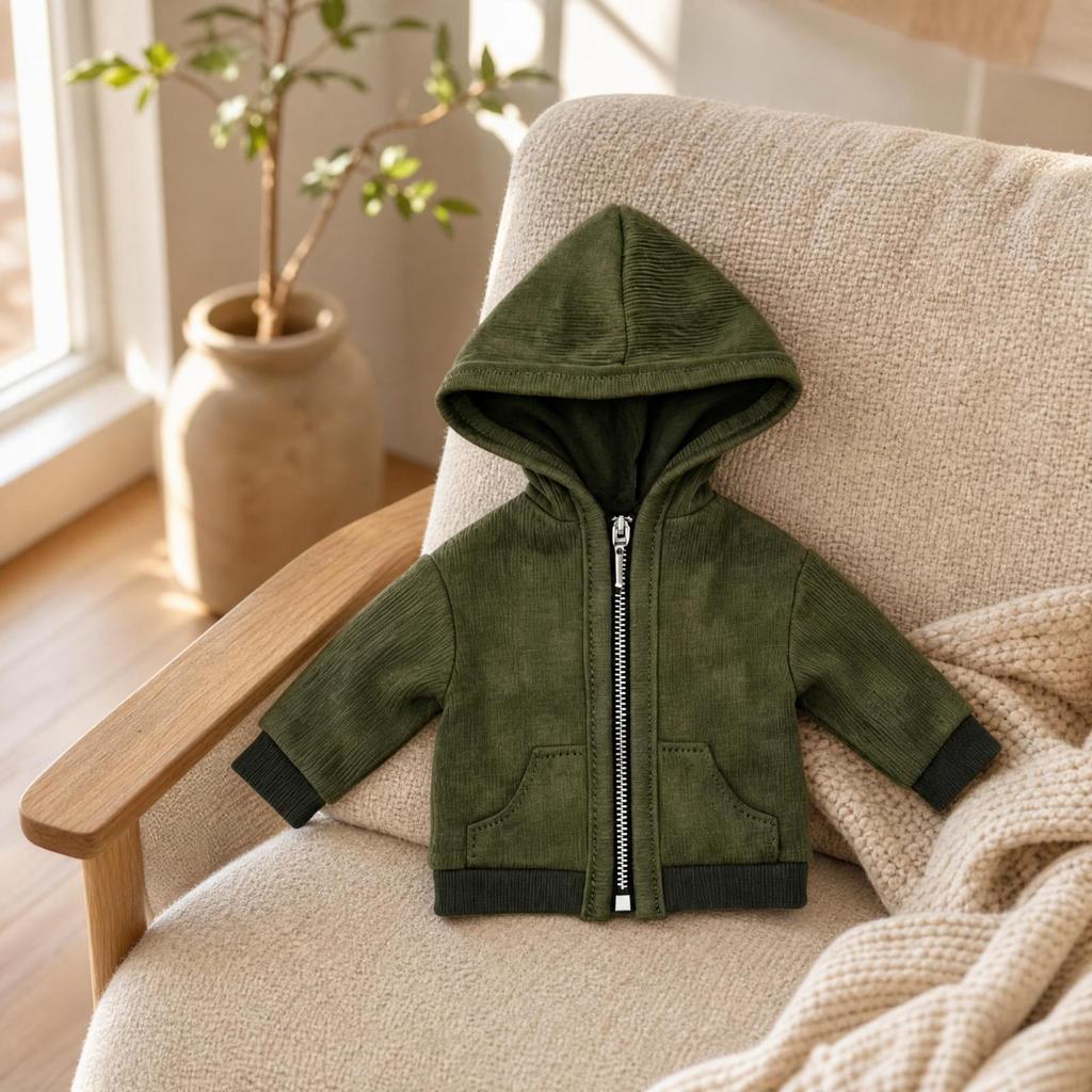 Cloth Doll Hoodie Jacket Long-Lasting Fasten Hooded Ribbed Knit Trim
