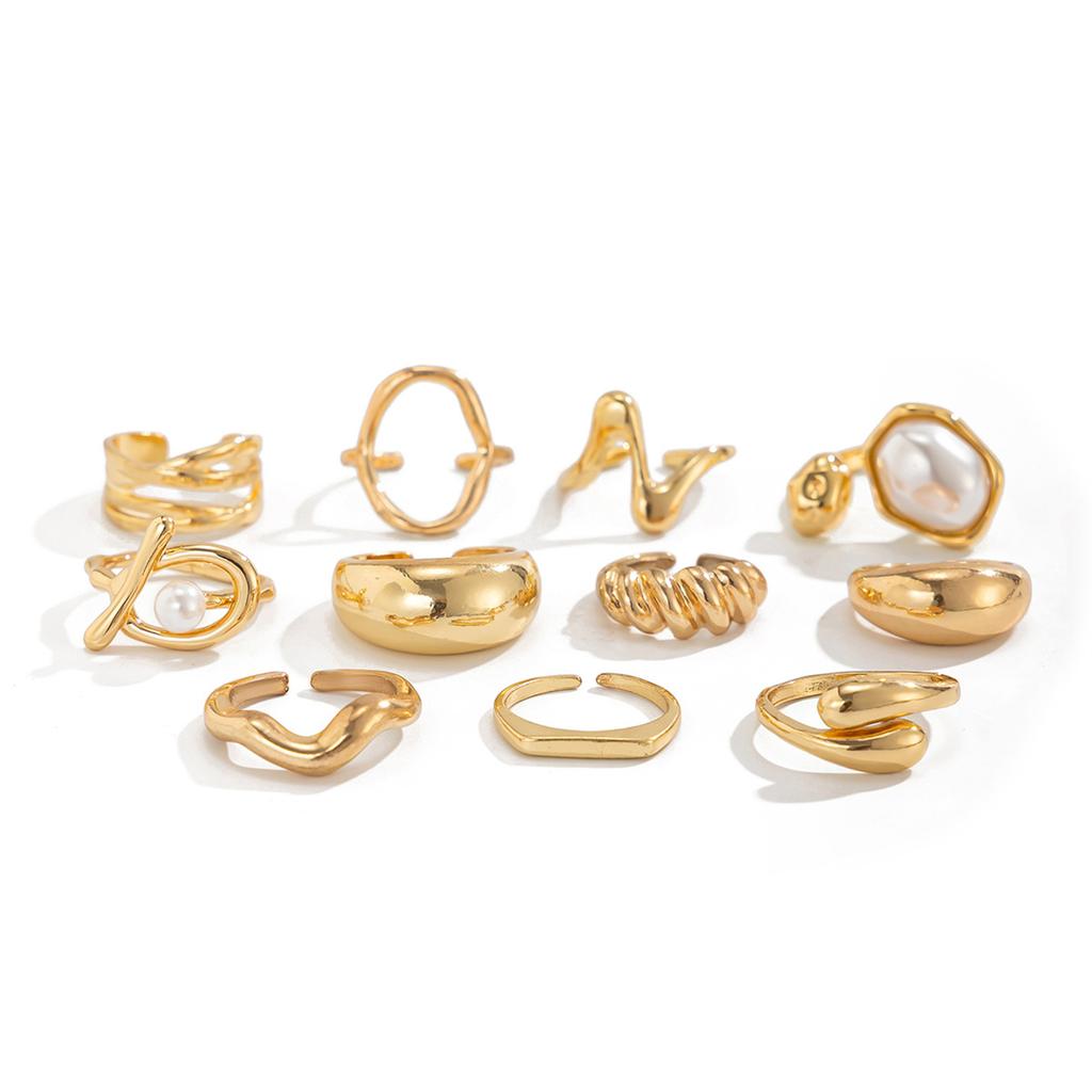 Chunky Gold Rings Set For Women Gold/Silver Baroque Pearl Rings Open Adjustable Pearl Ring Stacking  Rings Set Boho Prom Costume Jewelry