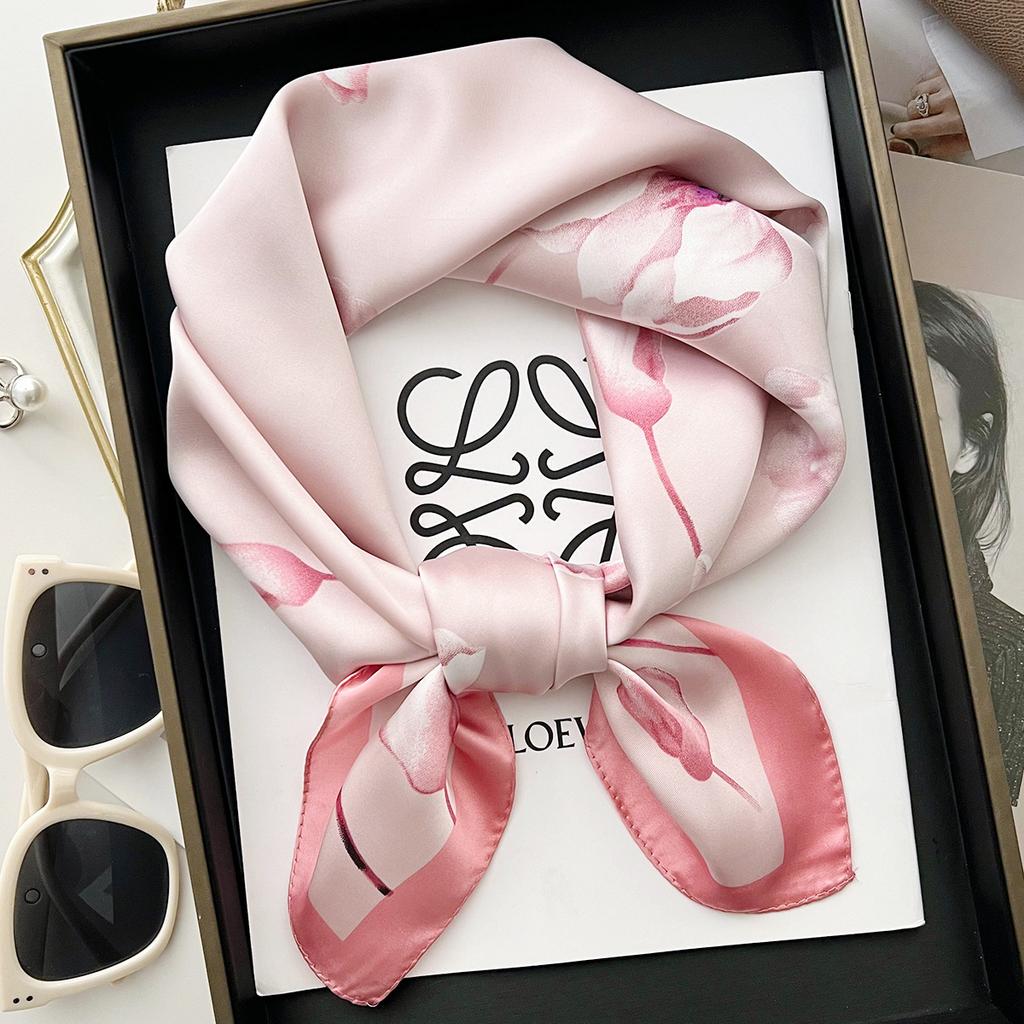 Fashion 70Cm Square Bohemia Luxury Women'S Silk Satin Small Scarves Flower Printed Headscarf Designer Scarf Headband Hijab