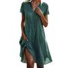 Vestido de verão com estampa de bolinhas, mangas curtas, solto, linha A, vestido-camisa, decote em V, comprimento até o joelho, vestido midi para encontros, viagens, férias