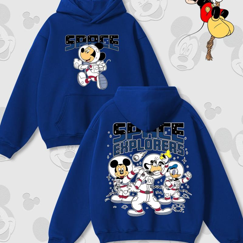 Disney Cartoon Print Autumn and Winter Hooded Sweater Crew Neck Long-sleeved Hoodie Loose Casual Style Suitable for Men Women