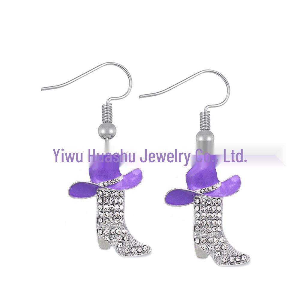 Christmas Series Colorful Drip Oil High Boots Rhinestone Dangle Earrings