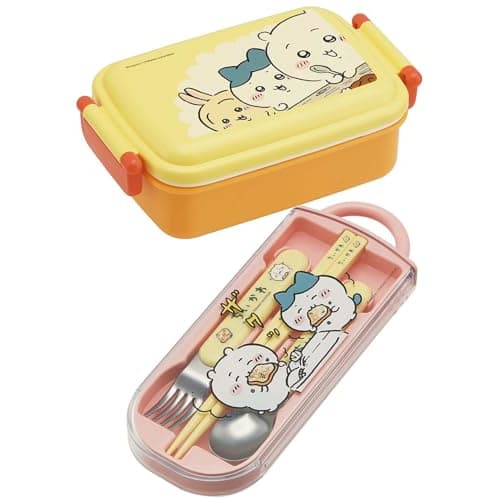 Skater Lunch Box Trio Set Chopsticks Spoon Fork Chikawa for Children Antibacterial Treatment Easy to Open Sliding Type Made in Japan TACC2AG-A