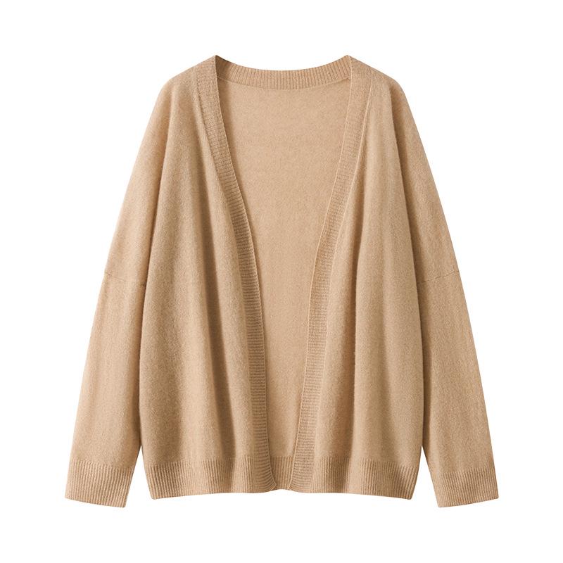 Women's V-Neck Cashmere & Mulberry Silk Cardigan - Solid Color, Loose Fit, Warm Knit Sweater Coat