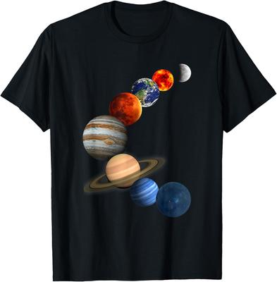 Solar System Planets Galaxy Graphic Cotton T Shirt Casual Crewneck Men's Tee