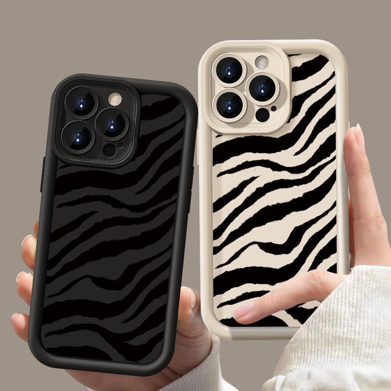 Zebra Striped Pattern Soft Case For iPhone 16 15 14 Pro Max 15 16 Plus 13 12 Pro 11 Candy Color Shockproof Silicone Phone Cover