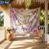 Birthday Floral Butterfly Party Backdrop, Polyester Banner for Wall Decor & Photo Props