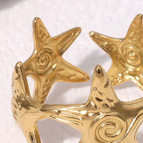 Finger Ring Universal Basic Stacking Style Adjustable Open Band Stainless Steel Texture Star Shape Finger Band Jewelry Gift