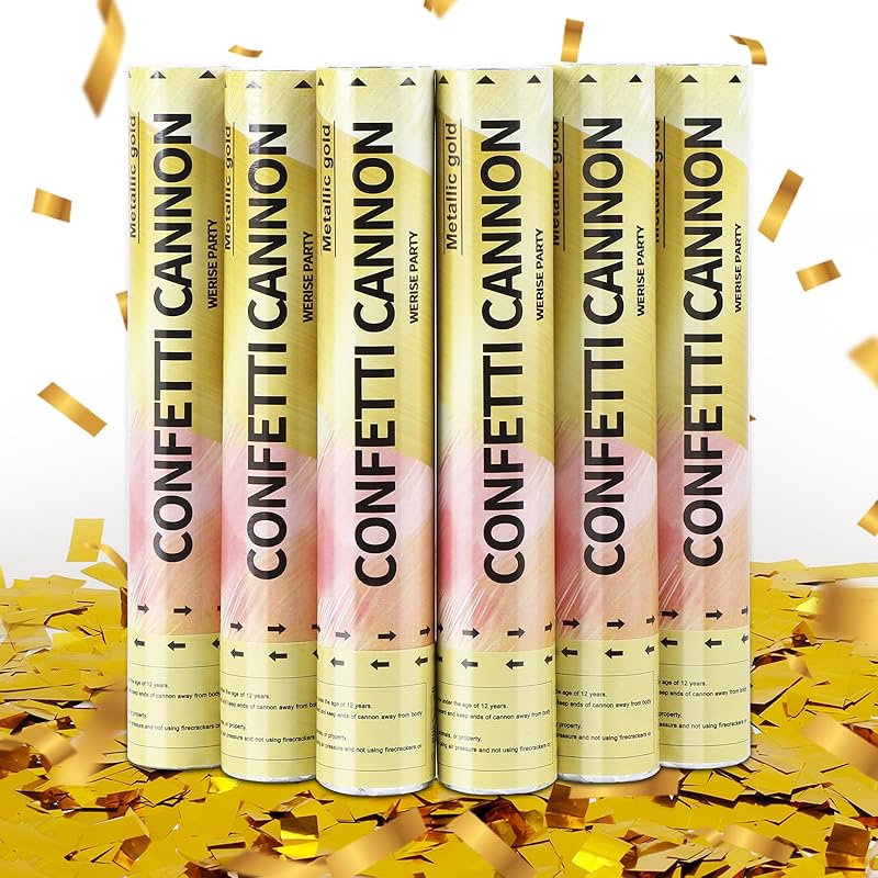 Biodegradable Confetti Poppers Cannon, 6 Pack WERISE Party Multicolor Party Poppers Confetti Shooters for Birthday, Wedding, Graduation Celebration 6 Mylar Gold