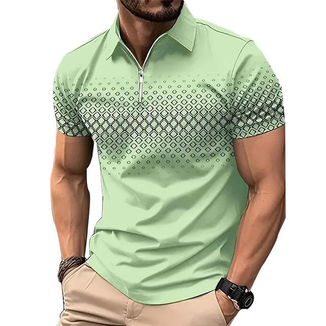 Golf Shirt Fashion 3D T-shirt Zipper POLO Shirt Casual Short Sleeve Summer Street Clothing Men's Clothing European Measurement