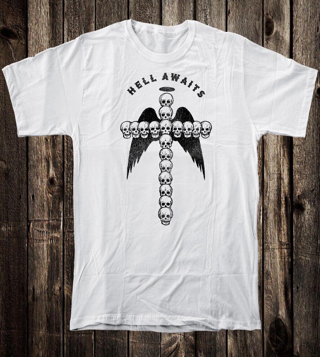 Retro Prison Tattoo Tee T shirt Vtg Art Skull Cross Wings Hell Awaits S
