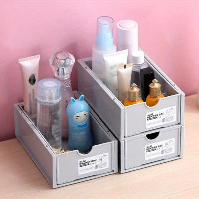 1pc Multi-Purpose Desktop Organizer - Plastic Storage Box for Cosmetics, Office Supplies & Small Items with Drawer Design
