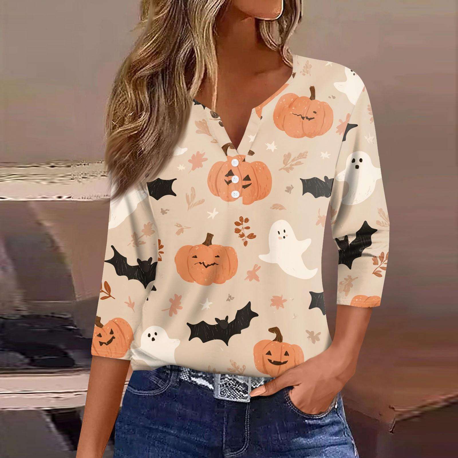 

Жен. Футболка Футболка С принтом Пуговицы Рукав 3/4 Повседневные Выходные Мода Классический Классический V-образный вырез Обычный Верх S