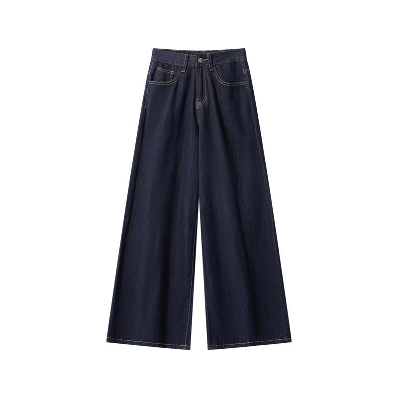 

Women s Retro Wide-Leg Jeans - Deep Blue, Casual Straight Fit for Early Autumn XS (75-88 jin)