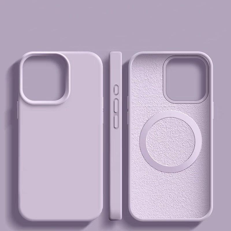 

Магнитный Жидкий Силиконовый Ударопрочный Чехол для iPhone 17 16 15 14 13 Pro Max 16 Plus Чехол для беспроводной зарядки Magsafe iPhone 14 Pro фиолетовый