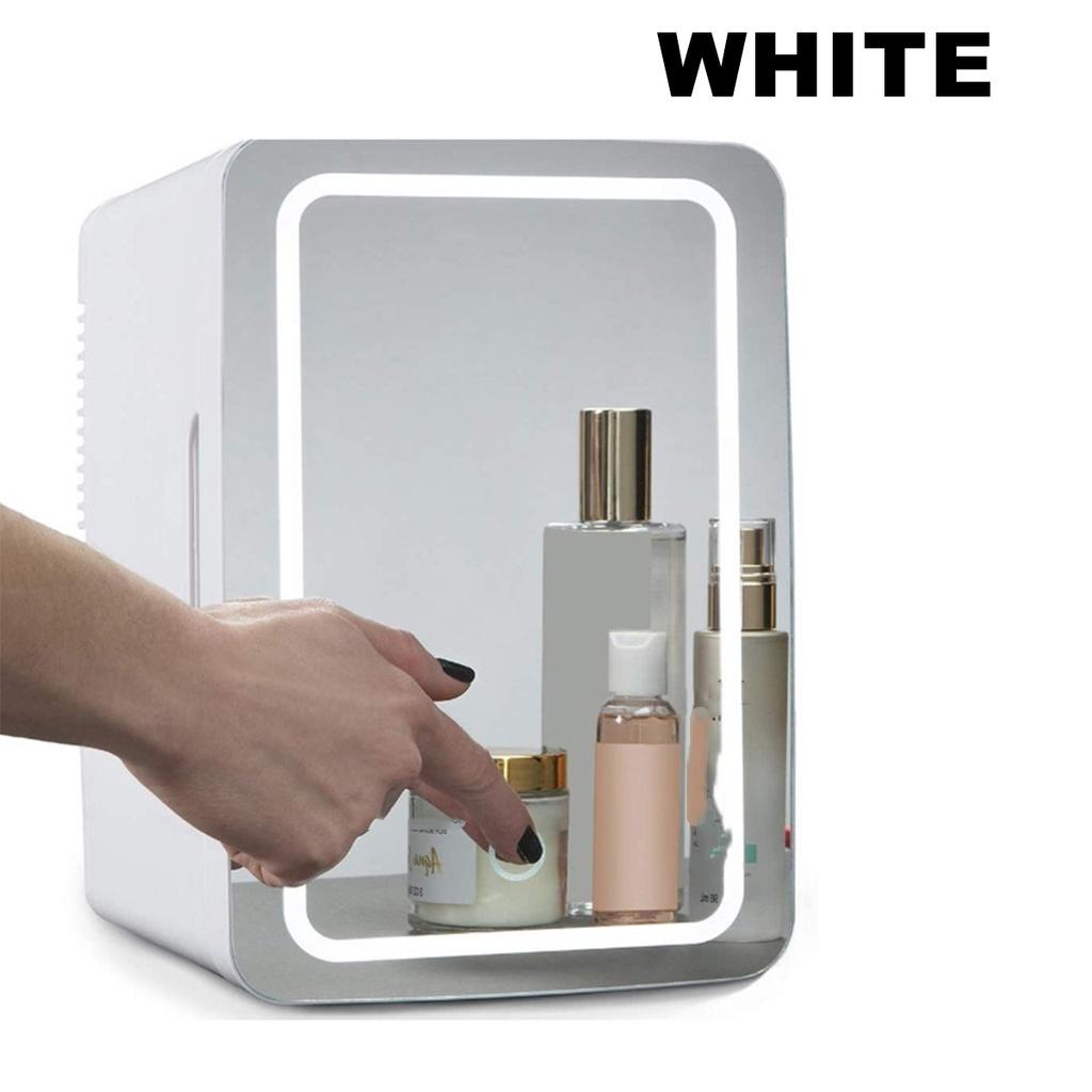 

Мини-холодильник для макияжа 8 л со светодиодной подсветкой-зеркалом, портативный холодильник для хранения косметики, охладитель и нагреватель, морозильник для автомобиля, двойной белый