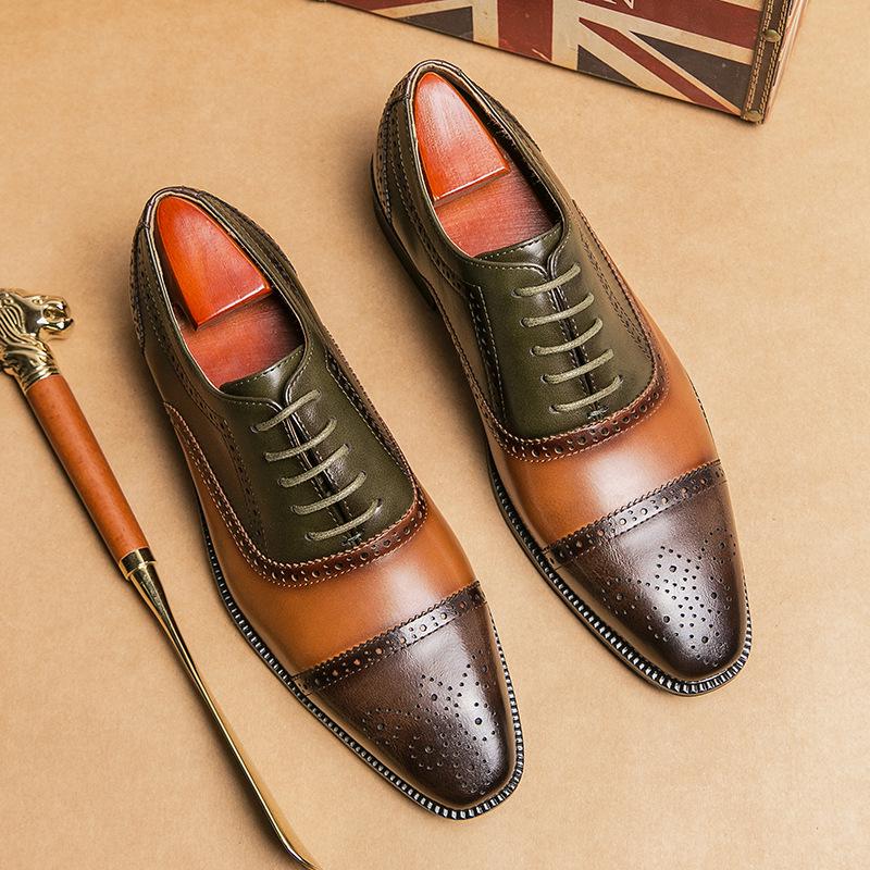 Trendy Men's Spliced Leather Oxford Shoes - Fashionable European & American Style, Large Size Available