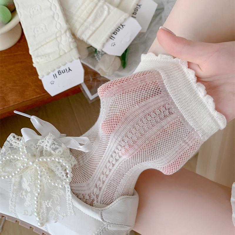 Women's Summer Thin Mesh Hollow Out Breathable White Tube Stack Socks