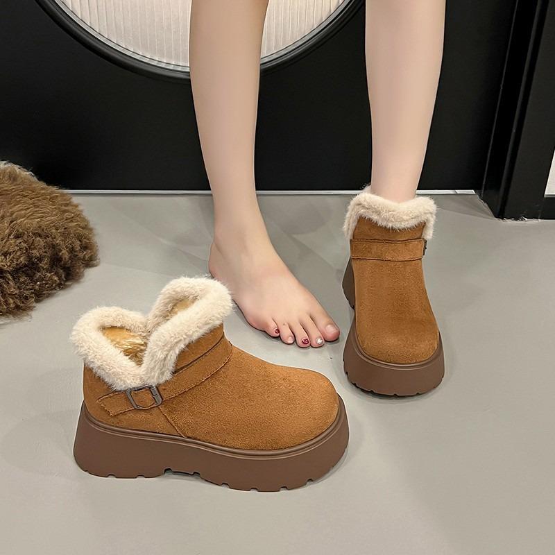 Retro sammet platå bekväma snöstövlar dam vinter ny mode trendig bältesspänne bomullsskor stor storlek