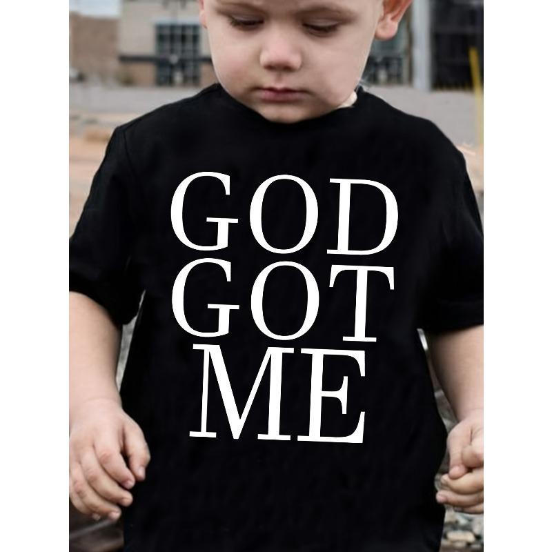 European Sizes Boys' "GOD GOT ME" Letter Print Novelty Simple and Comfortable T-shirt, Summer Children's Top