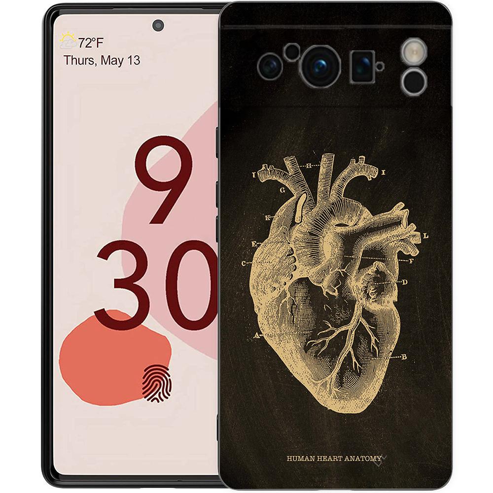 

Anatomy Skeleton Chalkboard Body Heart Phone Case For Google Pixel 8 7 6 Pro 6A 7A 5G Soft Silicone TPU Black Cover TPU Fundas Pixel 7A