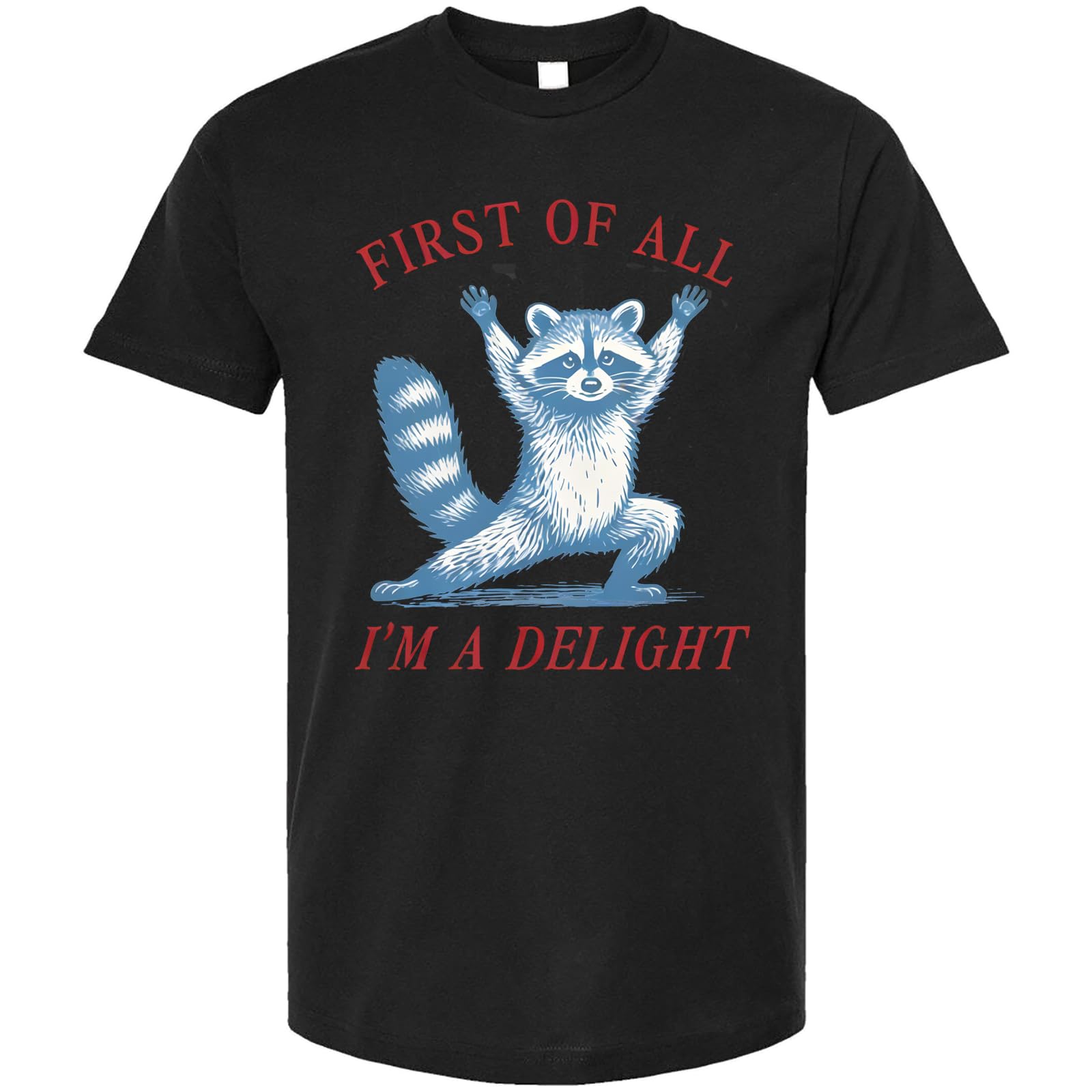 First of All I m A Delight T-Shirt Funny Saying Sarcastic Raccoon Shirt Unisex Casual Crew Neck Short Sleeve Graphic Tee s чёрный