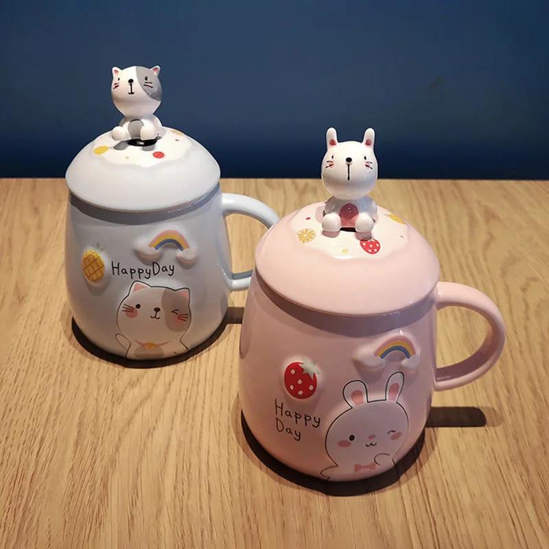Cartoon Panda Ceramic Mug With Lid Spoon Coffee Tea Cup of Coffee Drinkware Original Breakfast Cups Personalized Gifts Cute Mugs