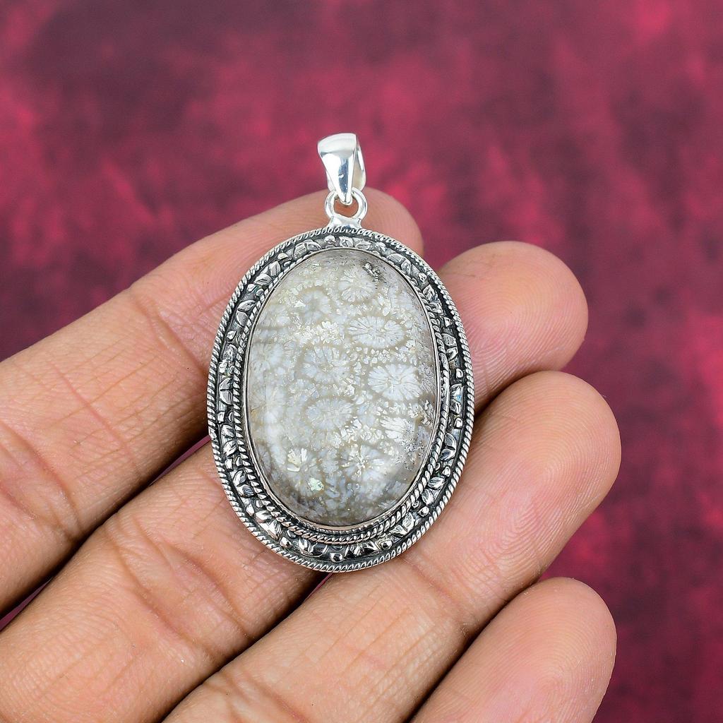 Fossil Coral 925 Solid Sterling Silver Pendant Handmade Gemstone Jewelry, Gifts For Wife Brand New Jewelry Pendant