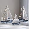 Coastal Wooden Sailboat Model Rustic Nautical Ship Figurine with Shell And Starfish Beach Ocean Theme Tabletop Ornament for Living Room Bedroom