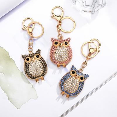 Cartoon Owl Pendant Keychain Sparkling Colorful Rhinestones Inlaid Car Keyring Backpack Bag Charm Keychain