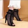 Fashion 2025 Summer Sexy Women's High Heels Hollow Mesh Sandals Fashion Fish Mouth Peep Toe Ankle Boots Stilettos Jazz Dance