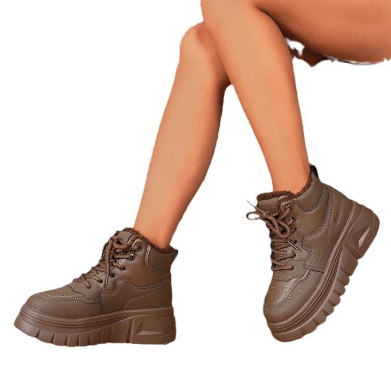 Winter new snow shoes round head Martin boots thick-soled velvet warm women's boots trendy solid color women's shoes