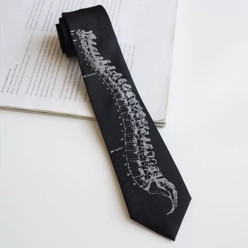Good Quality Spine Embroidery Techwear Punk Black Tie Men Women Vintage Hip Hop Necktie Man Gifts Box Set