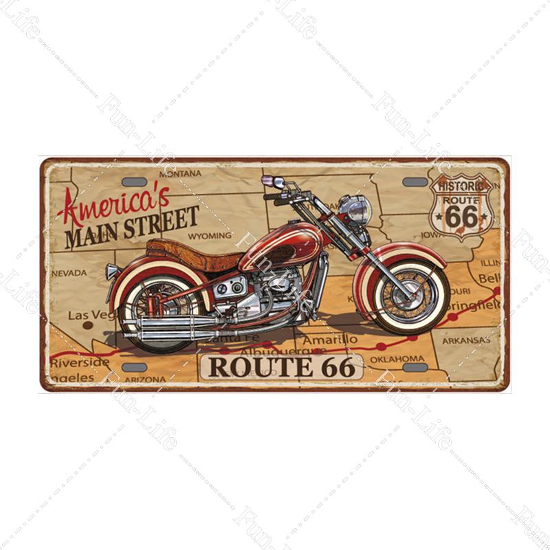 Motorcycle Vintage Metal Poster Retro Route 66 Motor Tin Signs Board / Pub / Bar / Cafe / Garage Decor 15x30cm