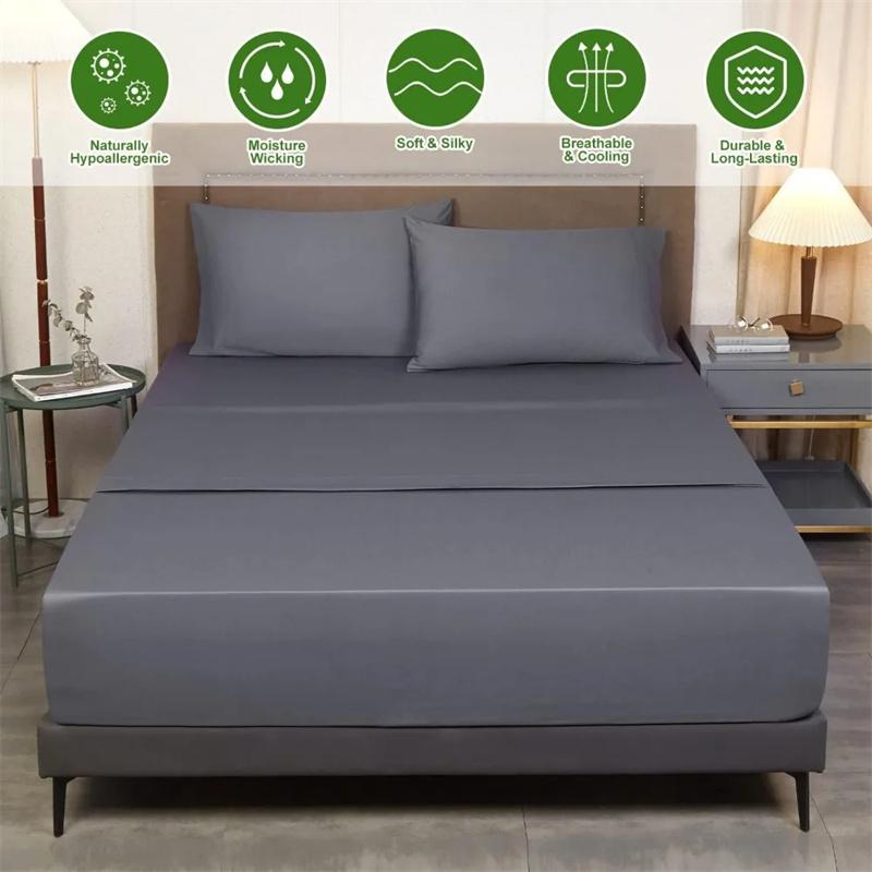 100% Viscose Bamboo Sheets 4 /3 Pieces of Grey King Sheets Luxury Bamboo Cool Sheets, Silky Soft and Breathable Bedding