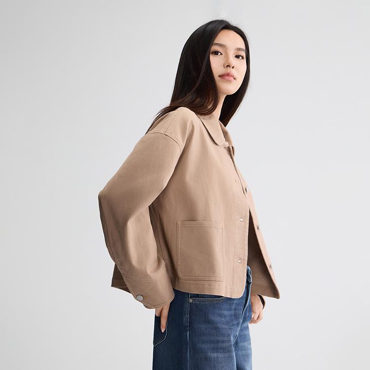 Comfortable Lapel Long Sleeve Casual Trend Jacket Women Jackets Khaki LWT013153212530A11114