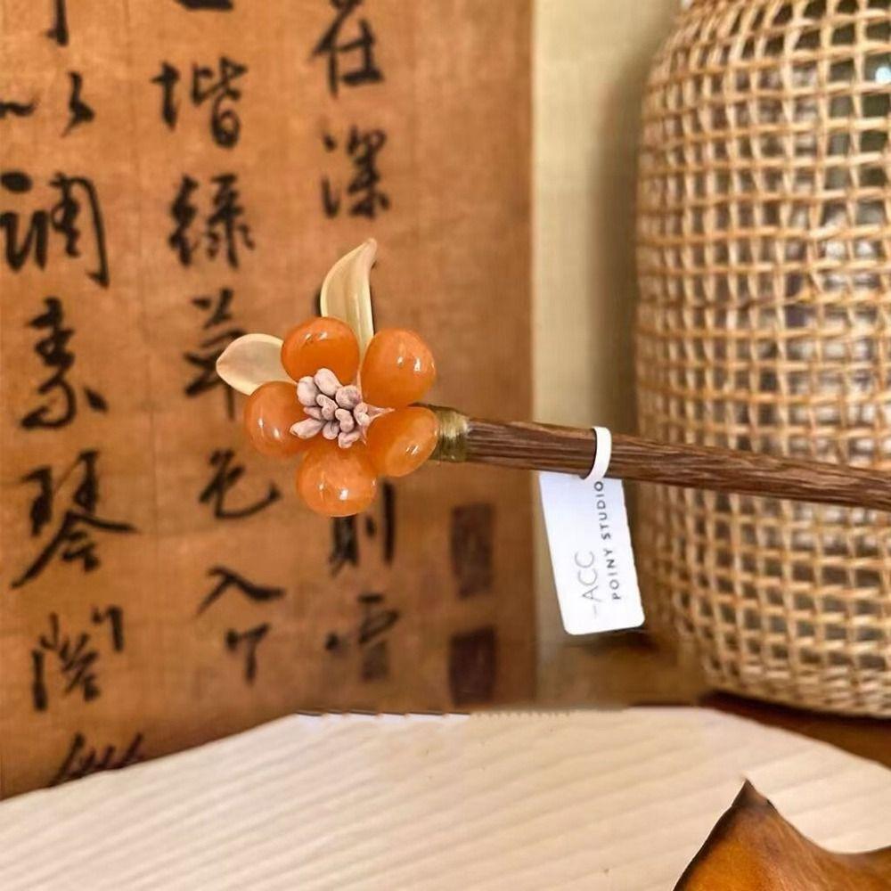 

Headwear Flower Wooden Chinese Style Headwear Ancient Style Hairpin Metal Hairpin Hanfu Hair Sticks B