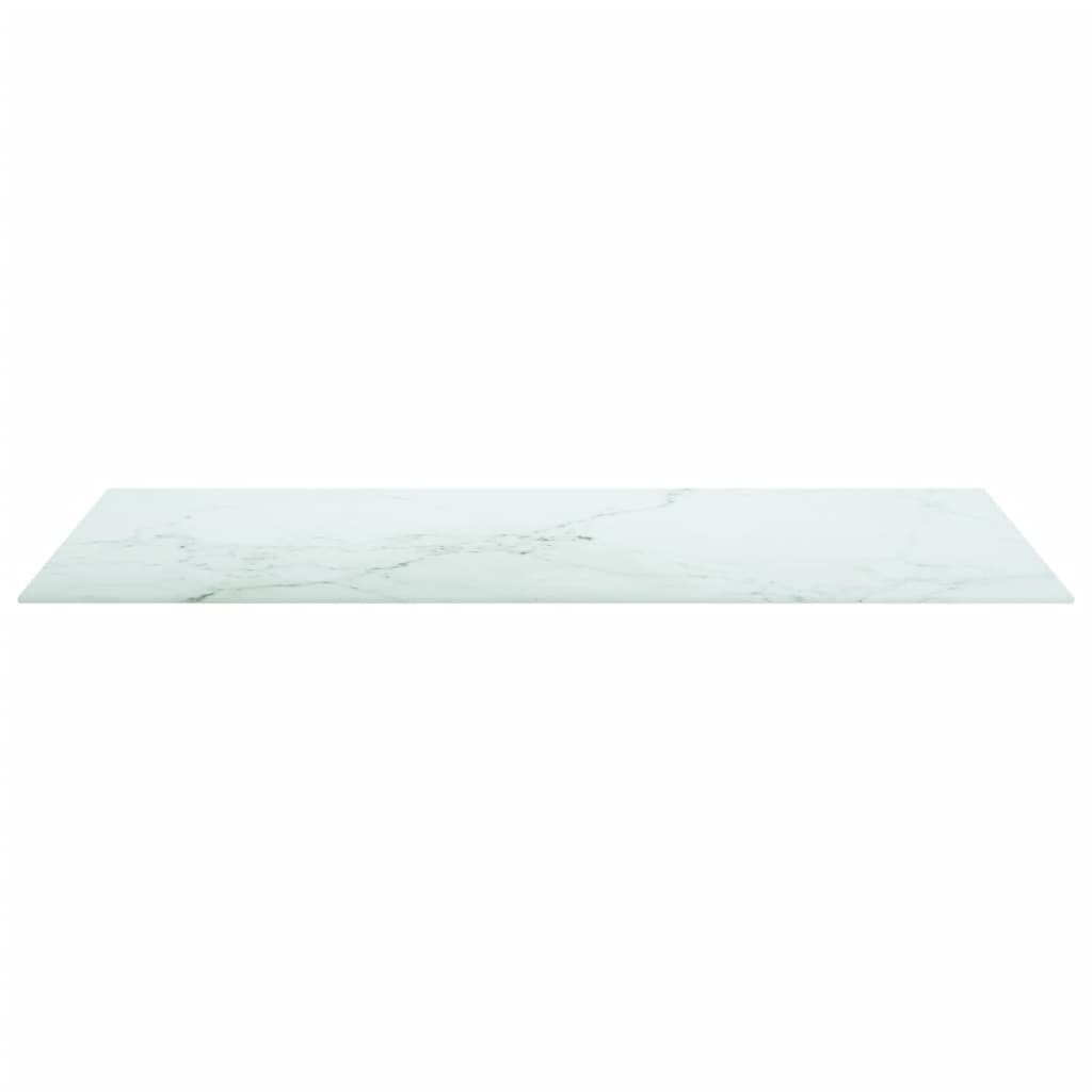 White Table Top 100 x 50 cm 6 mm Tempered Glass with Marble Effect