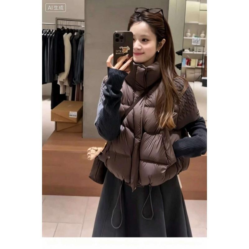 Winter stand-up collar knitted splicing short cotton clothes women's new high-end bread cotton vest jacket